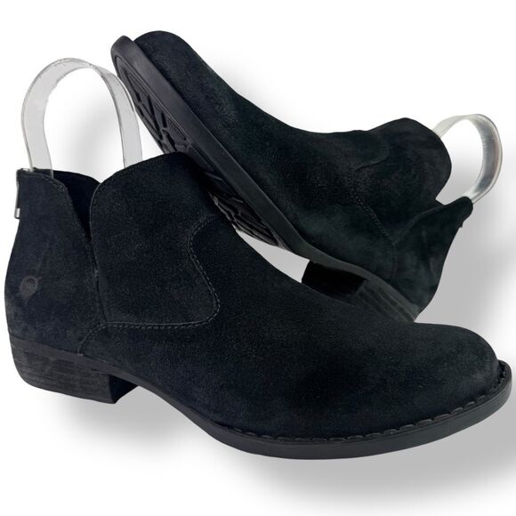 Born Shoes - Born Kerri Ankle Boots Booties Distressed Black Suede Leather Short Pull On 10